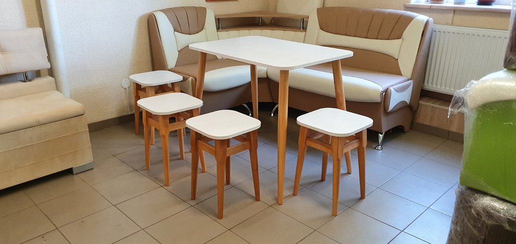 Кухонний комплект стіл з табуретками Ліон Маямі-2 (стіл не розкладний 600х900 + 4 табуретки)  з дерев'яними ногами, 900, 600, 766