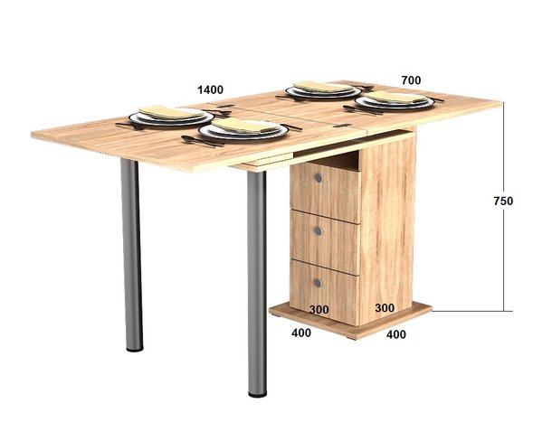 Стол кухонный раскладной Кардамон 700х700(1400х700) Дуб сонома Гамма стиль, 700, 700, 750, 1400
