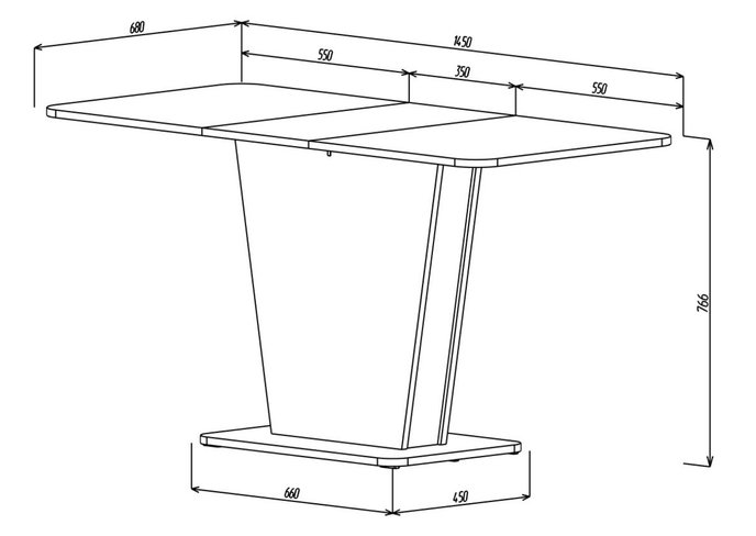 Стол кухонный раскладной Cosmo Grey 1100(1450)x680 Графит/Серый камень Intarsio, 1100, 680, 786, 1350
