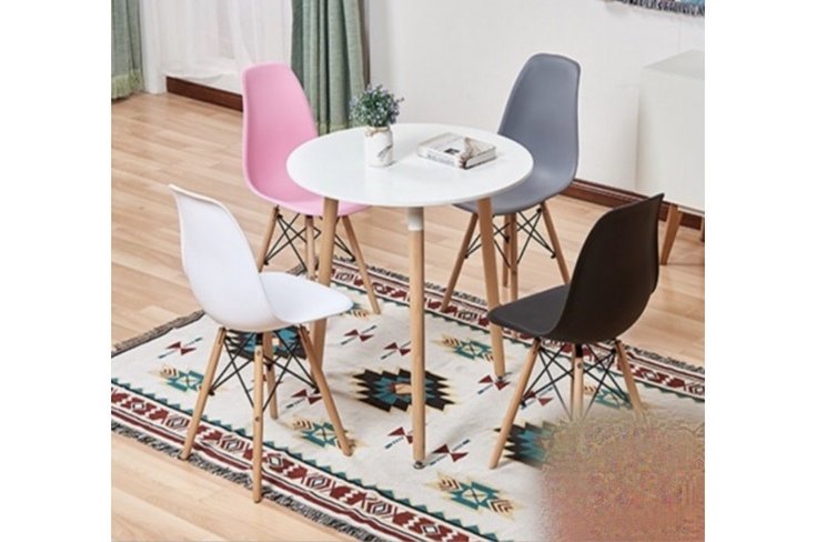 Круглый кухонный обеденный стол на деревянных ножках Сириус МДФ D=800 Белый Микс Мебель, 800, 800, 750