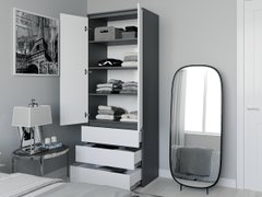 Шкаф распашной для одежды двухдверный с полочками и ящиками Moreli T-210 800х2110х500 Антрацит Белый