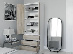 Шкаф распашной для одежды двухдверный с полочками и ящиками Moreli T-210 800х2110х500 Белый/Дуб Сонома