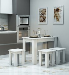 Комплект кухонный обеденный стол с табуретками Гамма стиль С-4Т (стол 900х600+ 4 табурета) Белый, Белый, 900, 600, 750