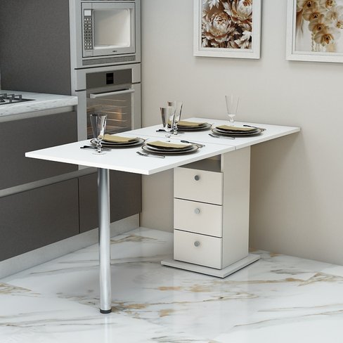 Стіл кухонний розкладний Розмарин 700х700(1400х700) Білий Гамма стиль, 700, 700, 750, 1400