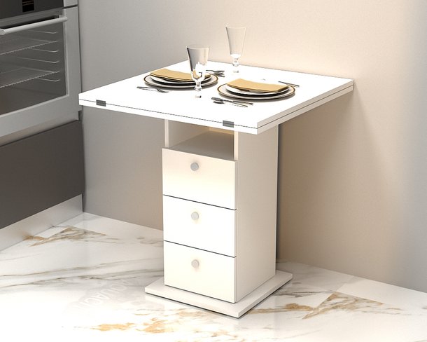 Стол кухонный раскладной Розмарин 700х700(1400х700) Белый Гамма стиль, 700, 700, 750, 1400