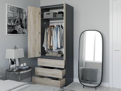 Шкаф распашной для одежды двухдверный со штангой Moreli T-211 800х2110х500 Антрацит/Дуб Сонома