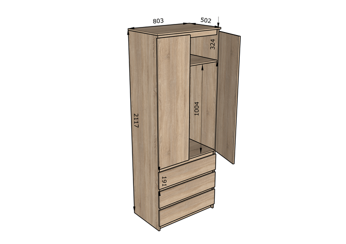 Шкаф распашной для одежды двухдверный со штангой Moreli T-211 800х2110х500 Антрацит/Дуб Сонома
