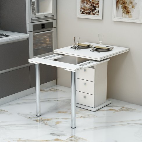 Стіл кухонний розкладний Кардамон 700х700(1400х700) Білий Гамма стиль, 700, 700, 750, 1400