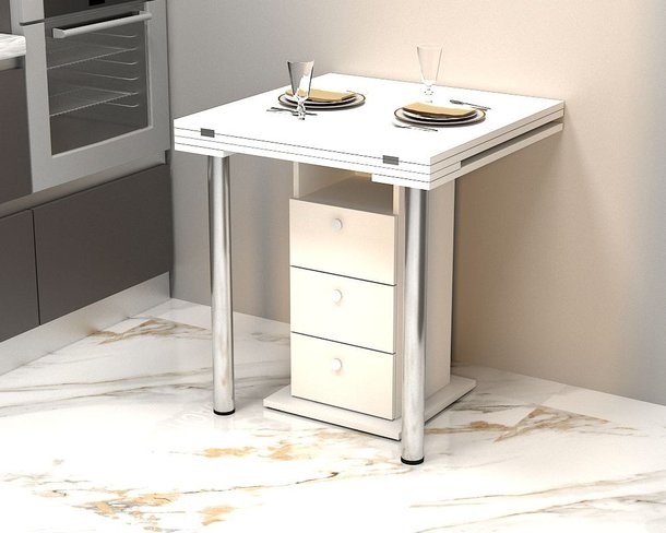 Стол кухонный раскладной Кардамон 700х700(1400х700) Белый Гамма стиль, 700, 700, 750, 1400