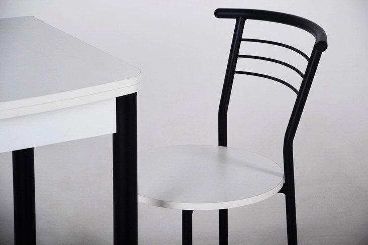 Кухонный комплект Тавол Овале ножки черный металл (Стол раскладной + 3 стула) Белый, Белый, 700, 600, 760