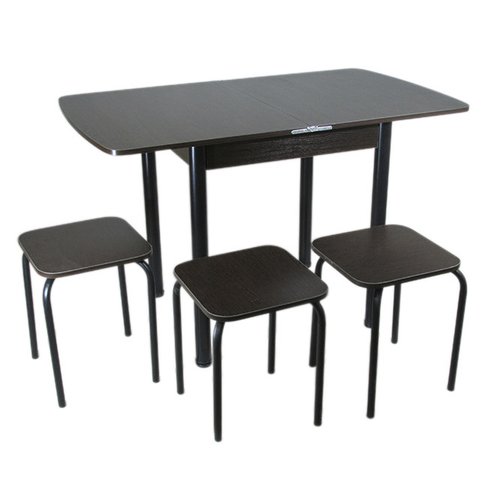 Столовый набор Тавол Овале (Раскладной стол + 3 табурета) ножки черный металл Венге, Венге темний, 700, 600, 750
