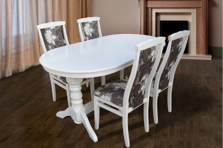 Комплект кухонний обідній стіл зі стільцями Говерла білий (стіл 1600(2000)х900 + 4 стільці) Мікс Меблі, 2000, 900, 750